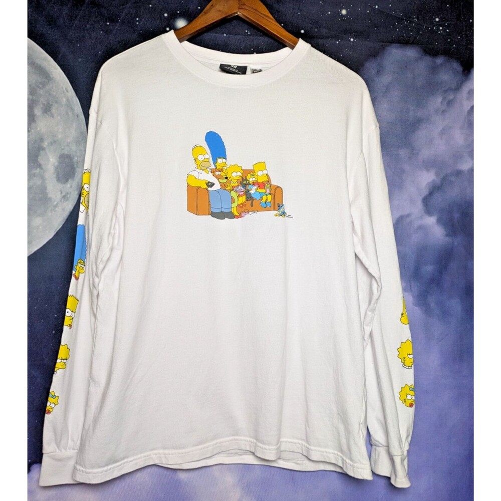 The Simpsons White Graphic Long Sleeve Shirt Size Medium Cartoon Streetwear